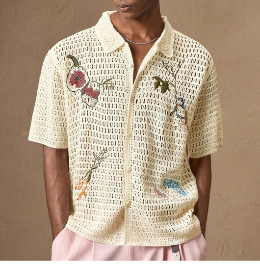 Camisa de Punto Bordada Manga Corta para Hombre - Verano - Image 13