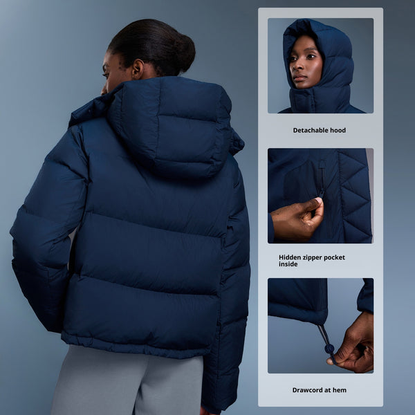 Abrigo de Plumas de Pato Blanco Desmontable con Capucha para Mujer - Invierno Cálido y Elegante