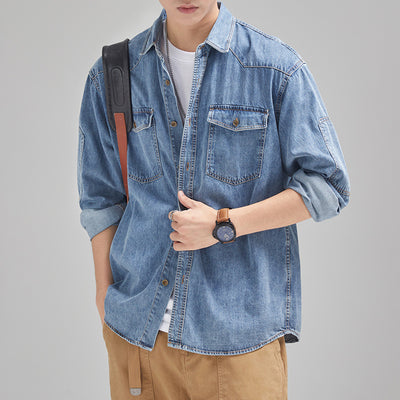 Camisa Denim Holgada Estilo Japonés Talla Grande Manga Larga - Image 3