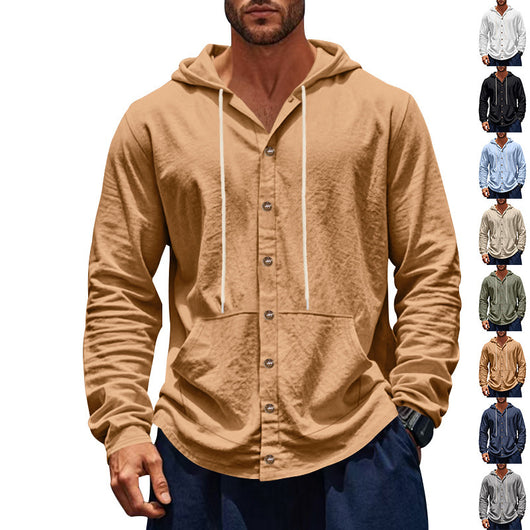Camisa de Lino Holgada para Hombre - Minimalista de Manga Larga - Image 14