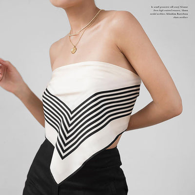 Pañuelo de Seda Elegante a Rayas para Mujer - Image 23