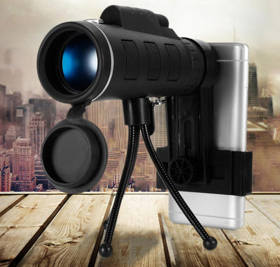 Telescopio Monocular 40X60 BAK4 con Visión Nocturna, Brújula y Clip para Smartphone