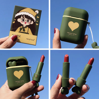 Estuche Portátil para Audífonos con Diseño Cartoon y Labial Mate - Image 4