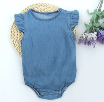 Pelele de Bebé con Mangas Volantes en Denim