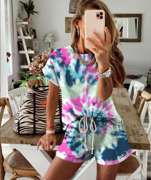 Conjunto de Pijama Degradado Tie Dye para Mujer - Manga Corta - Image 10