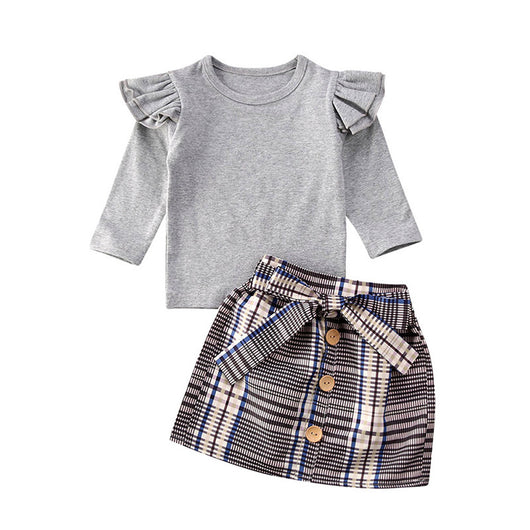Conjunto Infantil 2 Piezas: Blusa Plisada Manga Larga + Falda a Cuadros - Image 13