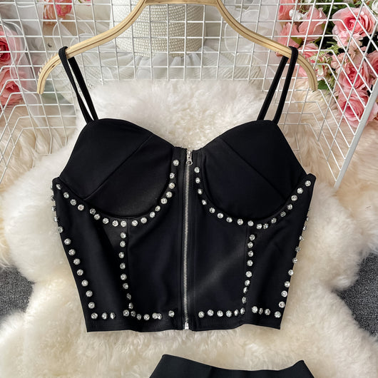 Conjunto de Dos Piezas: Top Tubo con Strass y Falda Midi con Malla Irregular - Image 4