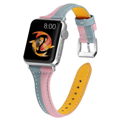 Correa de Reloj Bicolor de Cuero con Diseño T para Apple Watch 5ª, 6ª Generación y SE - Image 12