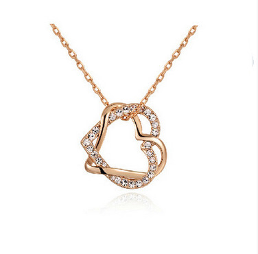 Elegante Conjunto de Collar y Aretes Doble Corazón Brillante - Image 2