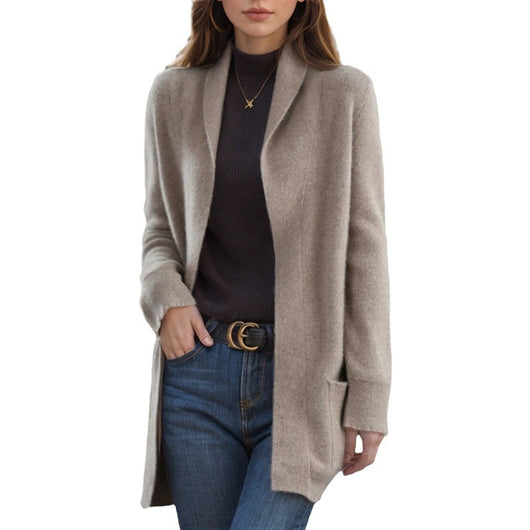 Cardigan de Punto con Cuello Polo Liso para Mujer con Bolsillos - Image 5