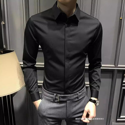 Camisa Ejecutiva Manga Larga Estilo Coreano para Hombre - Image 2