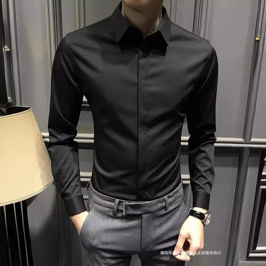 Camisa Ejecutiva Manga Larga Estilo Coreano para Hombre - Image 2