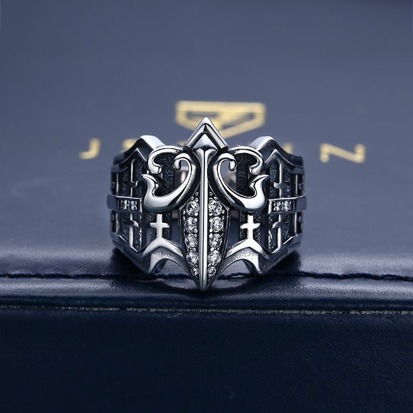 Anillo de Ancla Hueca en Plata 925 Estilo Punk Vintage para Hombre
