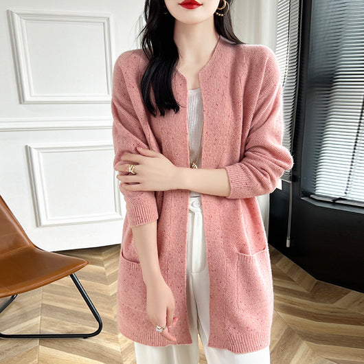 Cardigan de Lana con Cuello Redondo para Mujer