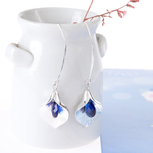 Aretes Largos de Cristal Orquídea en Aleación - Image 4