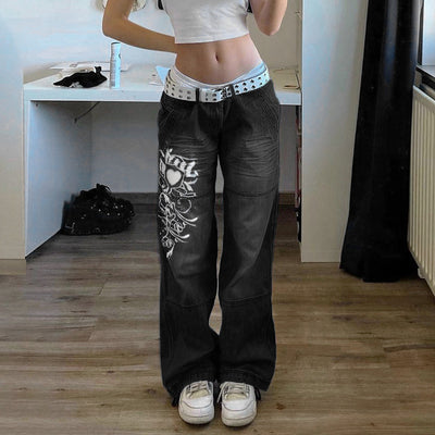 Pantalones Sueltos Talle Bajo con Pliegues y Estampado de Corazones - Image 4