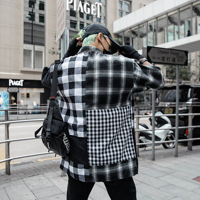 Camisa Retro Hip Hop a Cuadros con Parches de Calle - Image 6