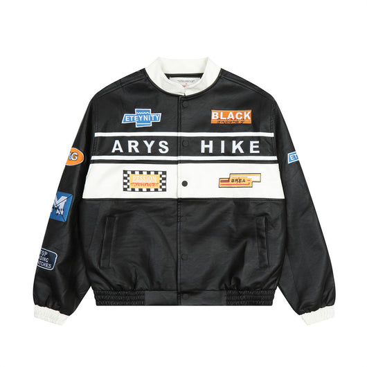 Chaqueta de Cuero Estilo Locomotora para Hombre - Traje de Carreras