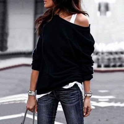 Playera Casual de Cuello Oblicuo y Manga Larga para Otoño e Invierno - Image 8
