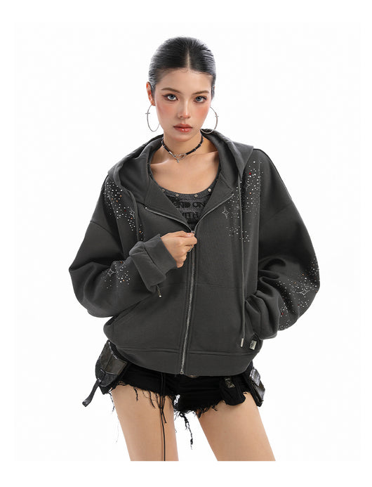 Cardigan con Capucha y Strass para Mujer - Sudadera Brillante con Cierre - Image 11