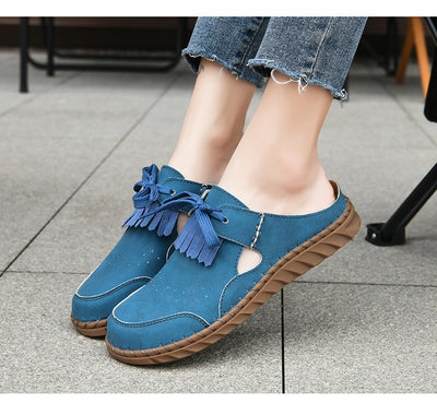 Pantuflas Cerradas de Encaje Artesanales para Mujer con Costura Retro - Image 21