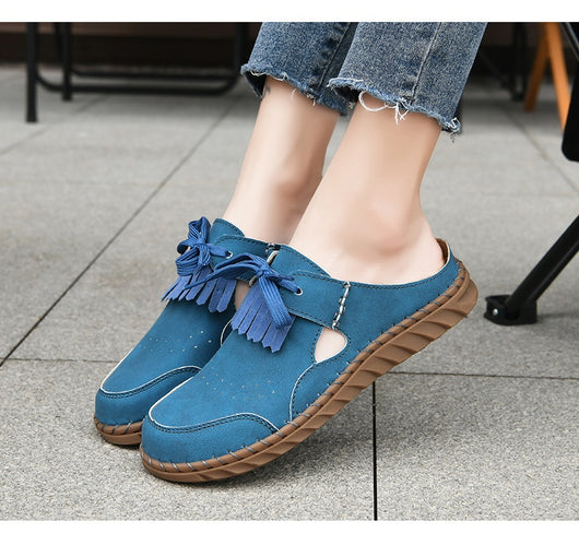 Pantuflas Cerradas de Encaje Artesanales para Mujer con Costura Retro - Image 21