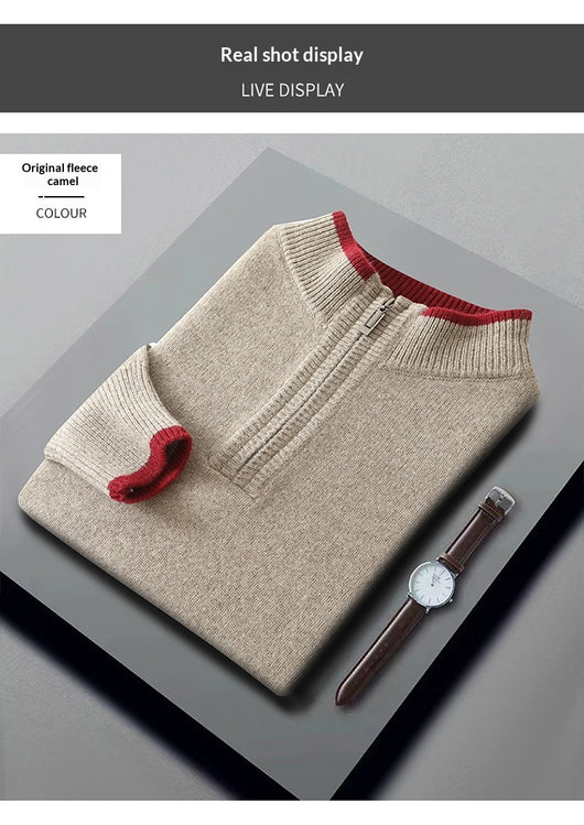 Suéter de Lana Gruesa para Hombre con Cuello Mock Neck Bicolor - Image 19