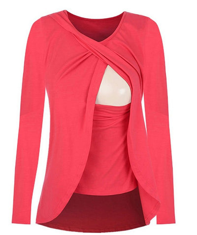 Blusa Maternidad Algodón con Apertura para Lactancia - Cuello Redondo Básico - Image 6
