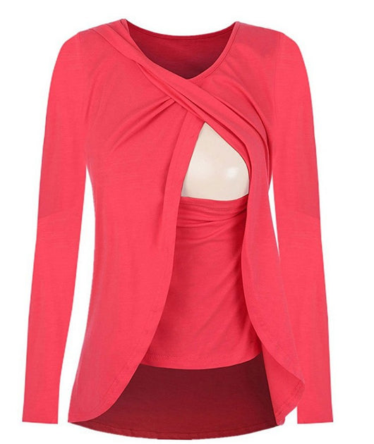 Blusa Maternidad Algodón con Apertura para Lactancia - Cuello Redondo Básico - Image 6