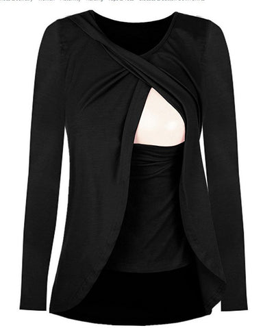 Blusa Maternidad Algodón con Apertura para Lactancia - Cuello Redondo Básico - Image 3