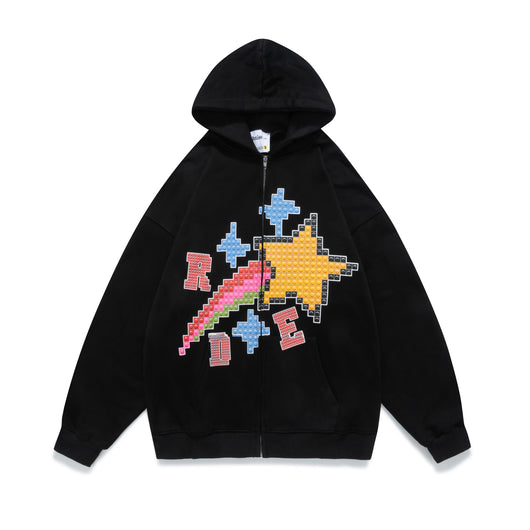 Sudadera Retro Pixel Suelta con Cierre y Manga Larga para Hombre - Image 7