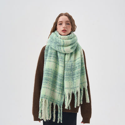 Bufanda Cuadros Blanco y Verde para Mujer
