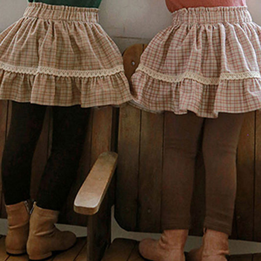 Pantalón Falda Acolchado Cuadrille Coreano para Niña con Forro Polar - Image 2
