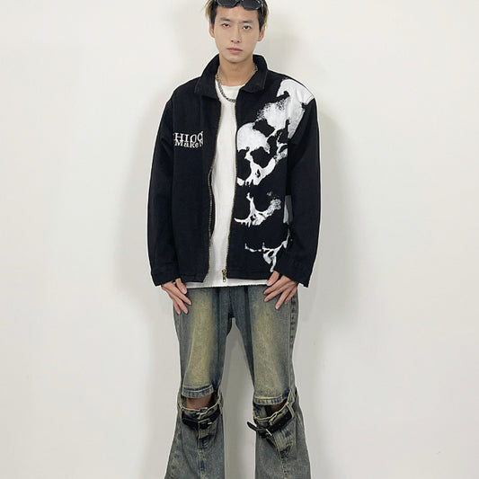 Chaqueta Denim Negra con Estampado de Calavera Bordada - Image 2
