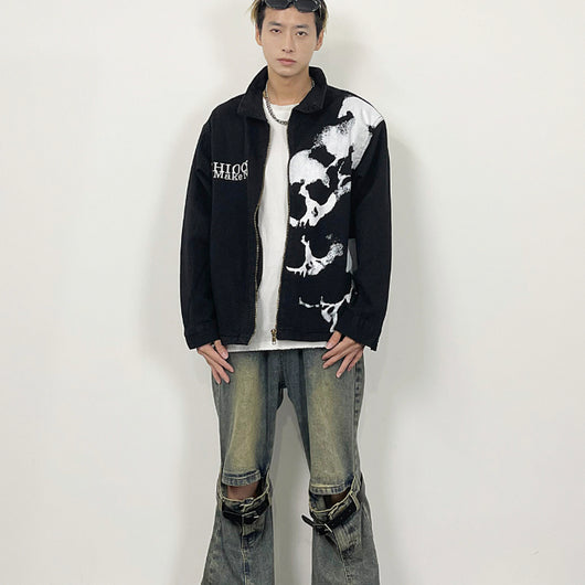 Chaqueta Denim Negra con Estampado de Calavera Bordada - Image 2