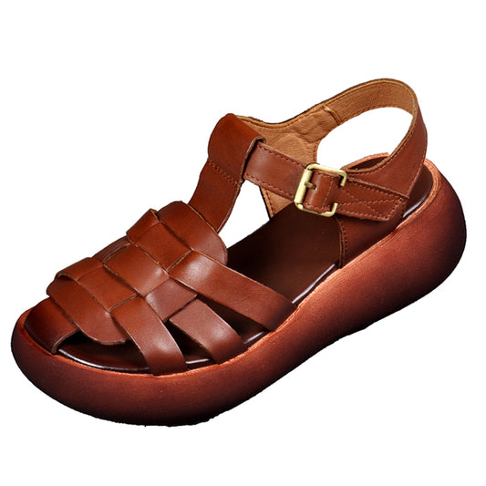 Sandalias Romanas Tejidas con Plataforma y Tacón Alto