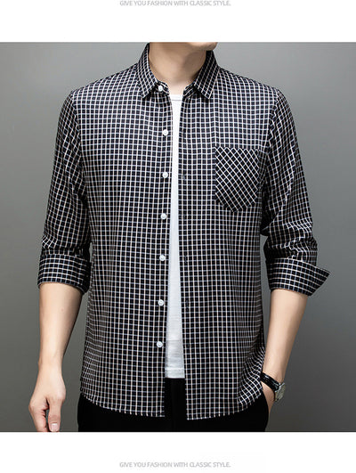 Camisa de Cuadros Manga Larga para Hombre - Primavera y Otoño - Image 10