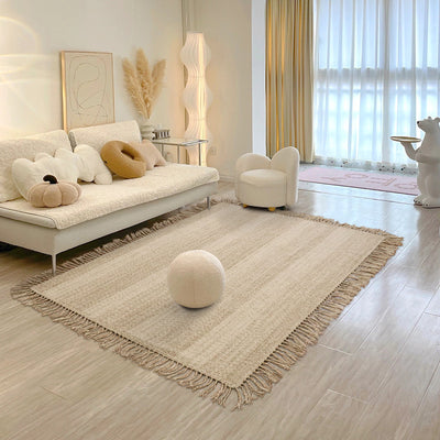 Alfombra de Lana Natural Blanco Leche - Diseño Moderno Minimalista para Sala y Dormitorio
