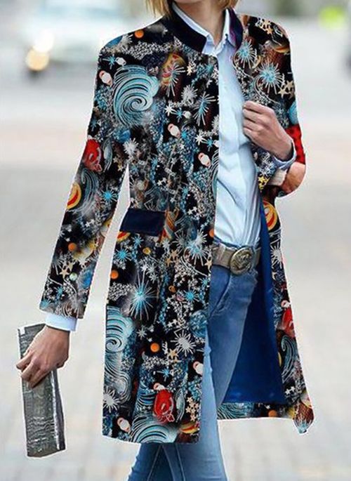 Chaqueta Larga Estampada de Manga Larga para Mujer - Image 11