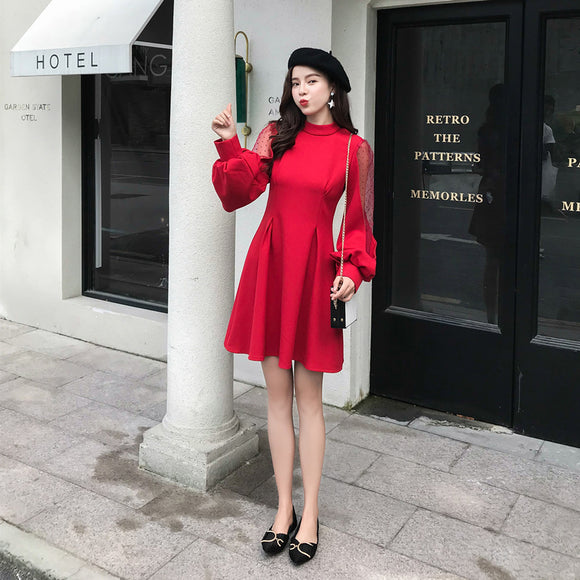 Vestido con Mangas Plisadas Combinadas