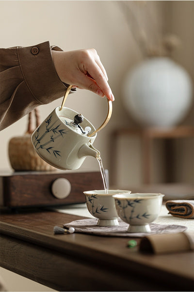Tetera de Bambú Pintada a Mano con Juego de 2 Tazas - Image 15