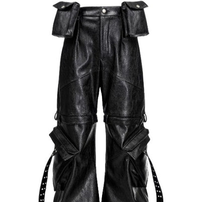 Pantalones de Cuero con Doble Cintura y Cintas Fluidas - Image 2