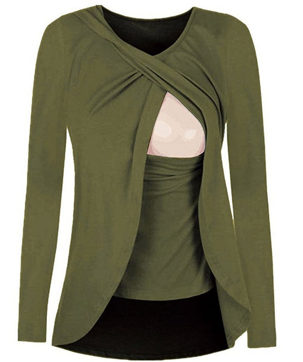 Blusa Maternidad Algodón con Apertura para Lactancia - Cuello Redondo Básico - Image 4
