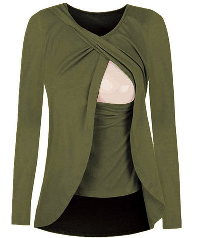 Blusa Maternidad Algodón con Apertura para Lactancia - Cuello Redondo Básico - Image 4