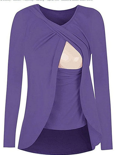 Blusa Maternidad Algodón con Apertura para Lactancia - Cuello Redondo Básico - Image 5