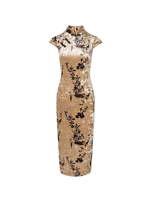 Vestido Cheongsam de Terciopelo Elegante con Movimiento Fluido - Image 5