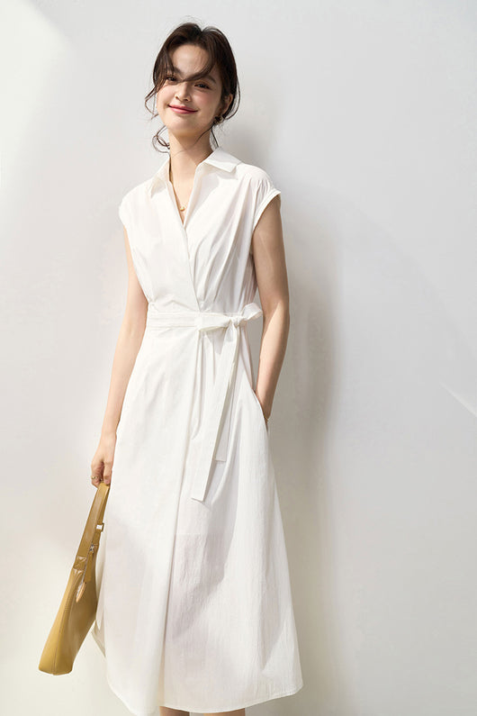 Vestido Camisero Ajustado de Algodón con Pliegues Simétricos y Corte Vertical - Image 14
