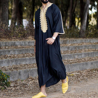 Túnica Larga Elegante para Hombre en Negro - Ropa Islámica Moderna - Image 6
