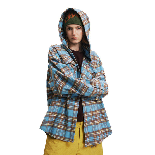 Camisa Cuadros Suelta con Capucha - Cardigan Retro Casual Europeo - Image 9
