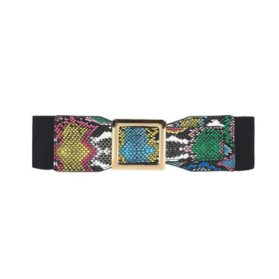 Cinturón Elástico Decorativo para Mujer con Patrón de Serpiente Verde - Image 3